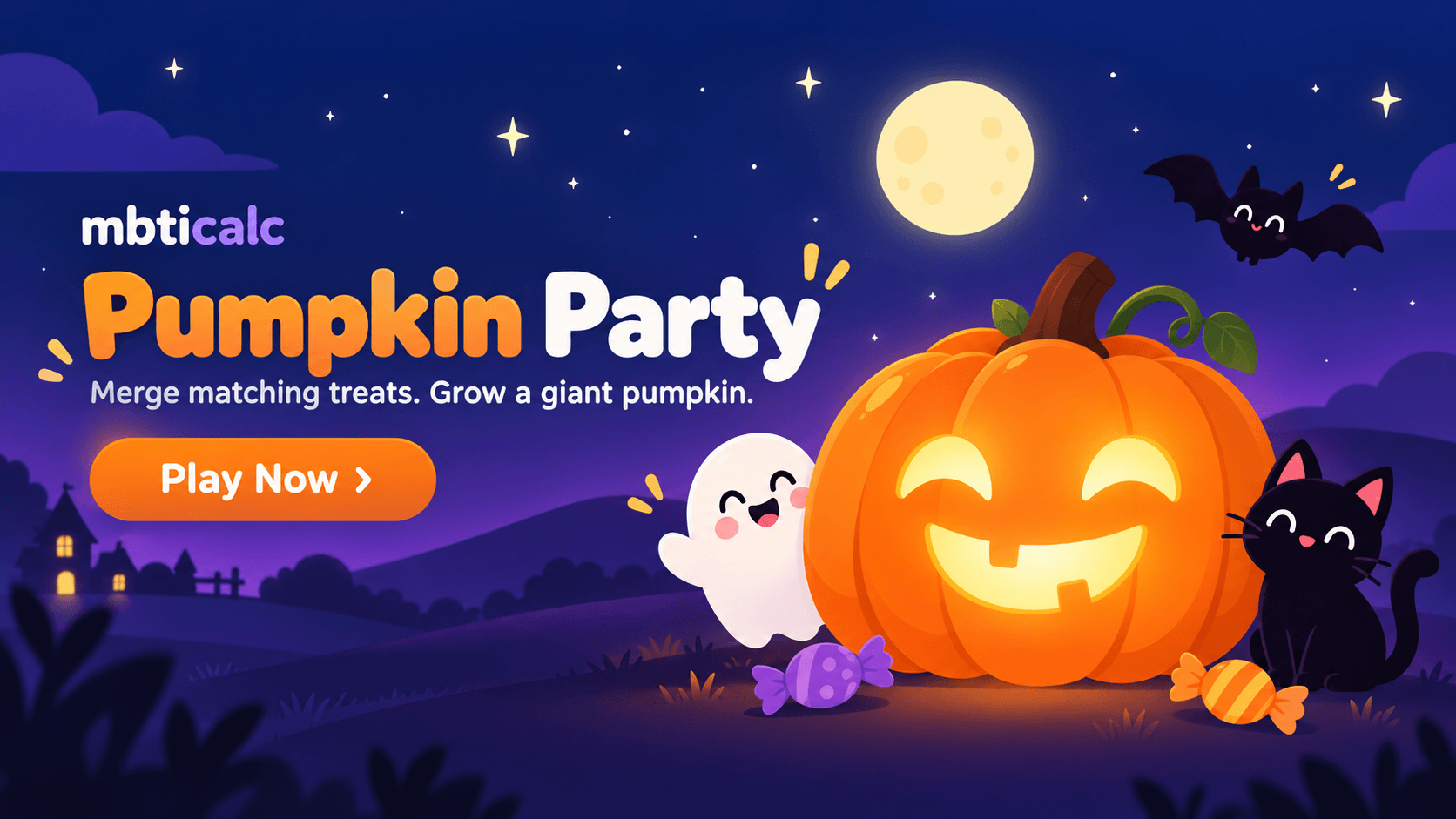 Pumpkin Party — Merge matching treats. Grow a giant pumpkin. Play Now.
